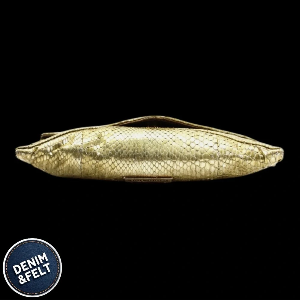 Michael Kors Womens Gold Embossed Reptile Skin Envelope Clutch Bag/Crossbody 🐍 - Picture 3 of 14